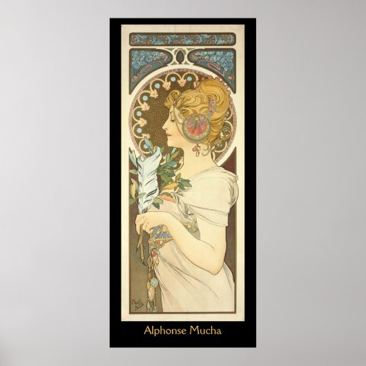Alphonse Mucha Schilderen op zwart Poster (Voorkant)