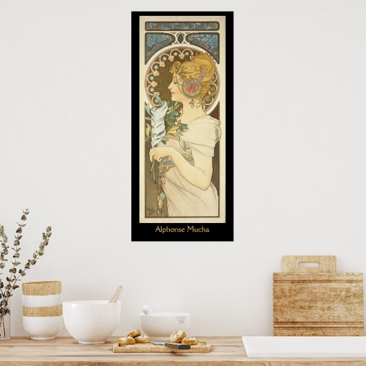 Alphonse Mucha Schilderen op zwart Poster (Keuken)