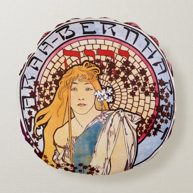 Alphonse Mucha Sierkussen Rond Kussen (Voorkant)