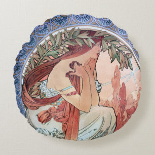 Alphonse Mucha Sierkussen Rond Kussen