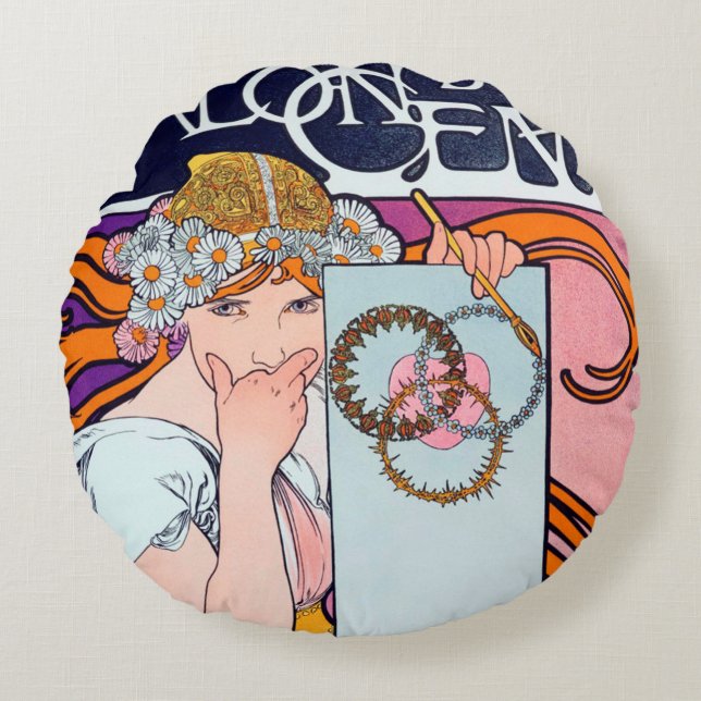 Alphonse Mucha Sierkussen Rond Kussen (Voorkant)