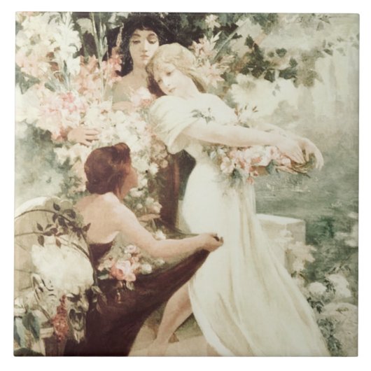 Alphonse Mucha Spirit of Spring Tegeltje (Voorkant)