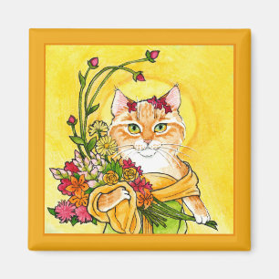 Alphonse Mucha spoof Cat flower magnet