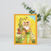 Alphonse Mucha spoof cute cat Spring postcard Briefkaart (Staand voorkant)