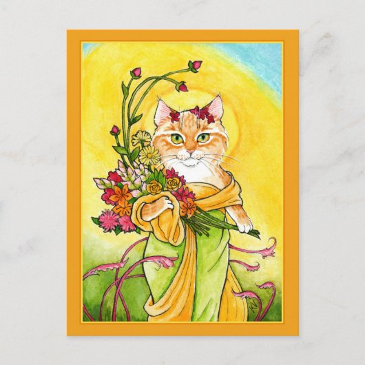Alphonse Mucha spoof cute cat Spring postcard Briefkaart (Voorkant)