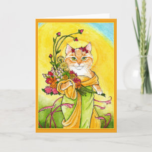 Alphonse Mucha spoof schattig wenskaart van katten Kaart