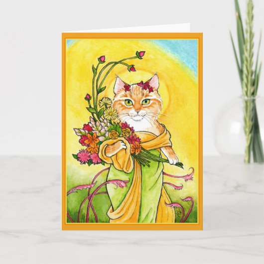 Alphonse Mucha spoof schattige kat wenskaart Kaart (Voorkant)