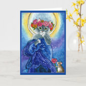 Alphonse Mucha spoof schattige kat wenskaart Kaart (Gele Bloem)