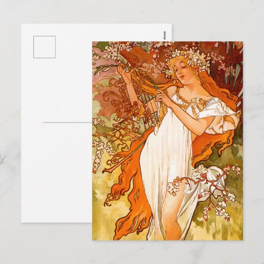 Alphonse Mucha Spring Feestdagenkaart (Voorkant / Achterkant)