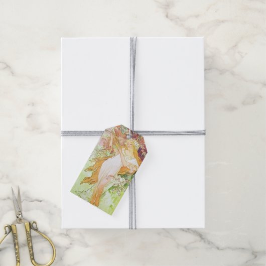 Alphonse Mucha Spring Floral  Art Nouveau Cadeaulabel (Met Touw)