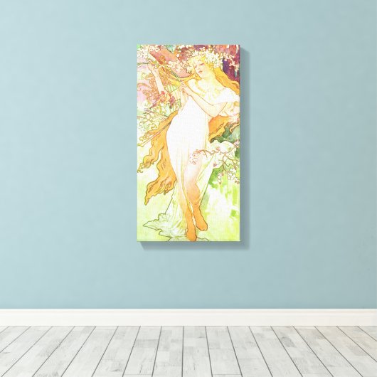 Alphonse Mucha Spring Floral  Art Nouveau Canvas Afdruk (Insitu (Houten vloer))