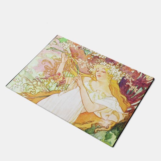 Alphonse Mucha Spring Floral  Art Nouveau Deurmat (Schuin)