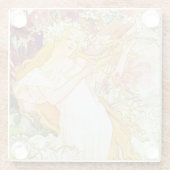 Alphonse Mucha Spring Floral  Art Nouveau Glazen Onderzetter (Achterkant)