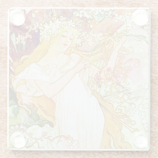 Alphonse Mucha Spring Floral Art Nouveau Glazen Onderzetter (Achterkant)