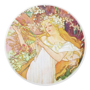 Alphonse Mucha Spring Floral  Art Nouveau Keramische Knop