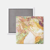 Alphonse Mucha Spring Floral Art Nouveau Magneet (Voorkant / Achterkant)