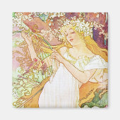 Alphonse Mucha Spring Floral  Art Nouveau Magneet (Voorkant)
