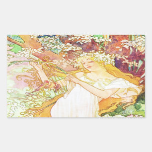 Alphonse Mucha Spring Floral  Art Nouveau Rechthoekige Sticker
