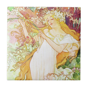 Alphonse Mucha Spring Floral  Art Nouveau Tegeltje