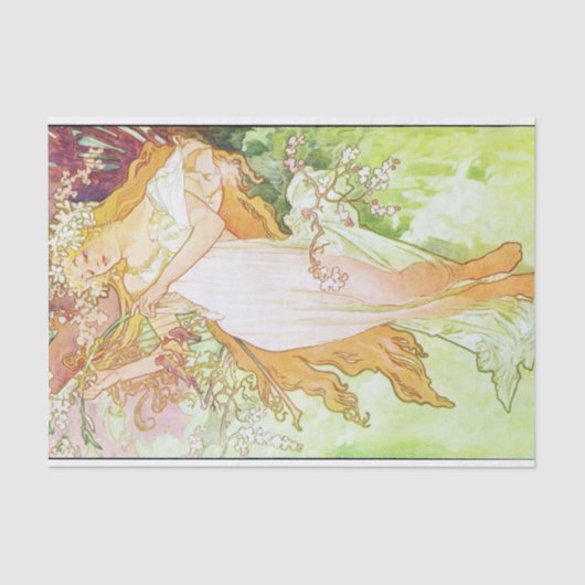 Alphonse Mucha Spring Floral  Art Nouveau Tissuepapier (Voorkant)