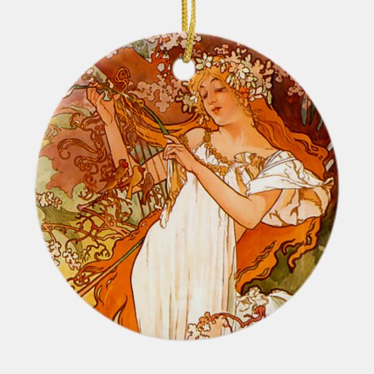 Alphonse Mucha Spring Keramisch Ornament (Voorkant)