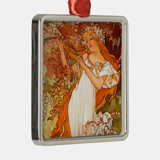 Alphonse Mucha Spring Metalen Ornament (Rechts)