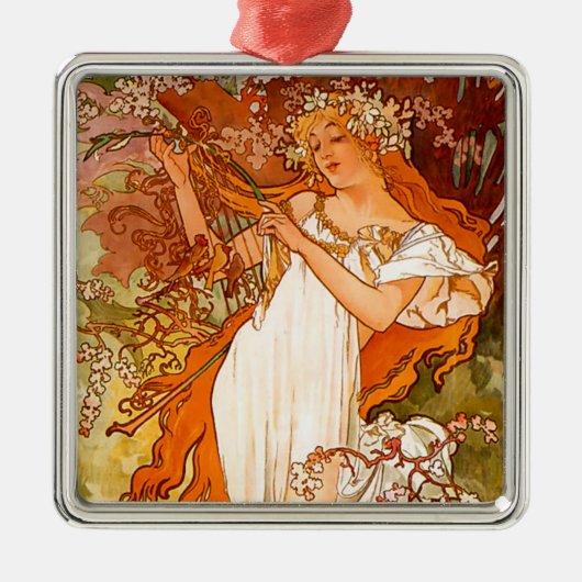 Alphonse Mucha Spring Metalen Ornament (Voorkant)