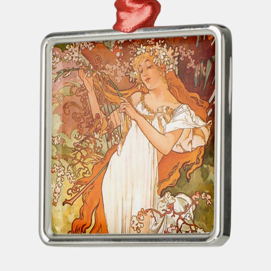 Alphonse Mucha Spring Metalen Ornament (Links)