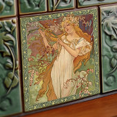 Alphonse Mucha Spring Season Art Nouveau  Tegeltje