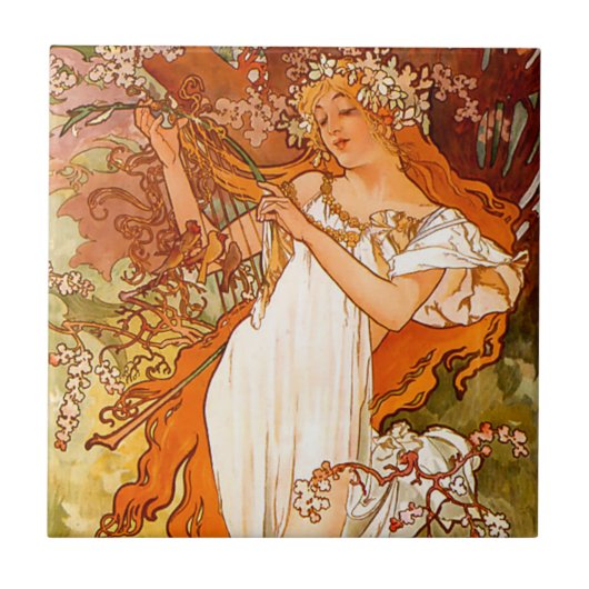 Alphonse Mucha Spring Tegeltje (Voorkant)