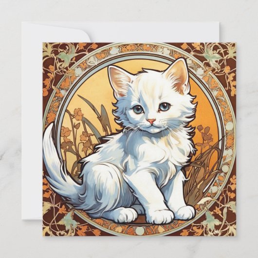 Alphonse Mucha stijl kat Kaart (Voorkant)