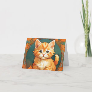 Alphonse Mucha Stijl Oranje Kat