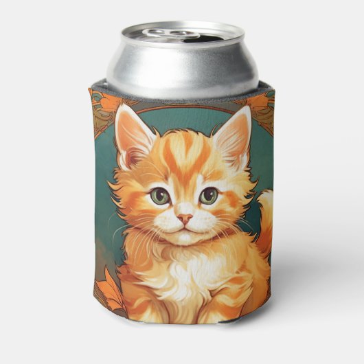Alphonse Mucha Stijl Oranje Kat Blikjeskoeler (Blikje Achterkant)