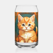 Alphonse Mucha Stijl Oranje Kat Blikvorm Glas (Voorkant)
