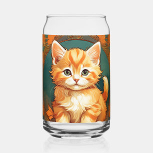 Alphonse Mucha Stijl Oranje Kat Blikvorm Glas