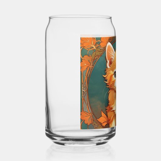Alphonse Mucha Stijl Oranje Kat Blikvorm Glas (Rechts)