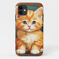 Alphonse Mucha Stijl Oranje Kat