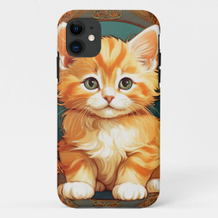 Alphonse Mucha Stijl Oranje Kat Case-Mate iPhone Case