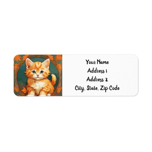 Alphonse Mucha Stijl Oranje Kat Etiket (Voorkant)