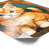 Alphonse Mucha Stijl Oranje Kat Foto Afdruk (Hoek)