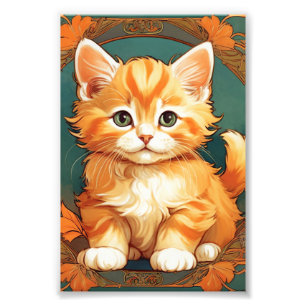 Alphonse Mucha Stijl Oranje Kat Foto Afdruk