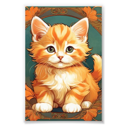 Alphonse Mucha Stijl Oranje Kat Foto Afdruk (Voorkant)