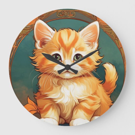 Alphonse Mucha Stijl Oranje Kat Grote Klok (Voorkant)