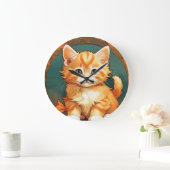 Alphonse Mucha Stijl Oranje Kat Grote Klok (Huis)