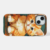 Alphonse Mucha Stijl Oranje Kat iPhone 15 Case (Achterkant horizontaal)