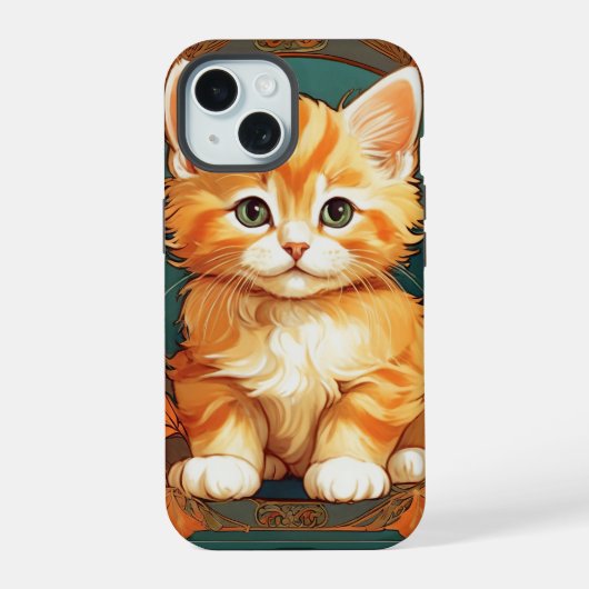 Alphonse Mucha Stijl Oranje Kat iPhone 15 Case (Achterkant)
