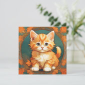 Alphonse Mucha Stijl Oranje Kat Kaart (Staand voorkant)