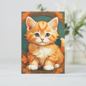 Alphonse Mucha Stijl Oranje Kat Kaart (Staand voorkant)