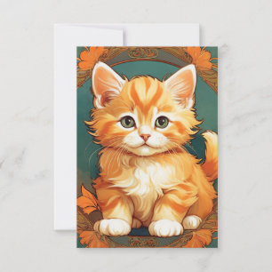 Alphonse Mucha Stijl Oranje Kat Kaart