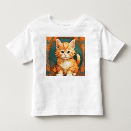 Alphonse Mucha Stijl Oranje Kat Kinder Shirts (Voorkant)